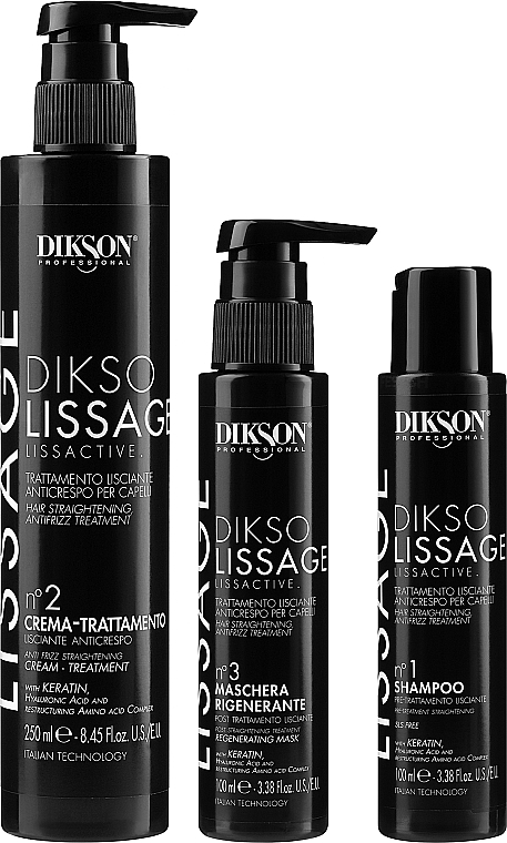 Набір для випрямлення волосся - Dikson Dikso Lissage Lissactive Mini Kit (shm/100ml + h/cr/250ml + h/mask/100ml) — фото N2