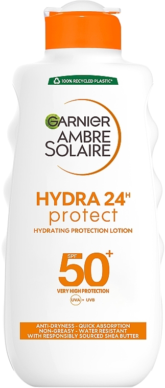 Сонцезахисне водостійке молочко проти сухості шкіри тіла та обличчя, дуже високий ступінь захисту SPF50+ - Garnier Ambre Solaire Protection Lotion SPF50+ — фото N1