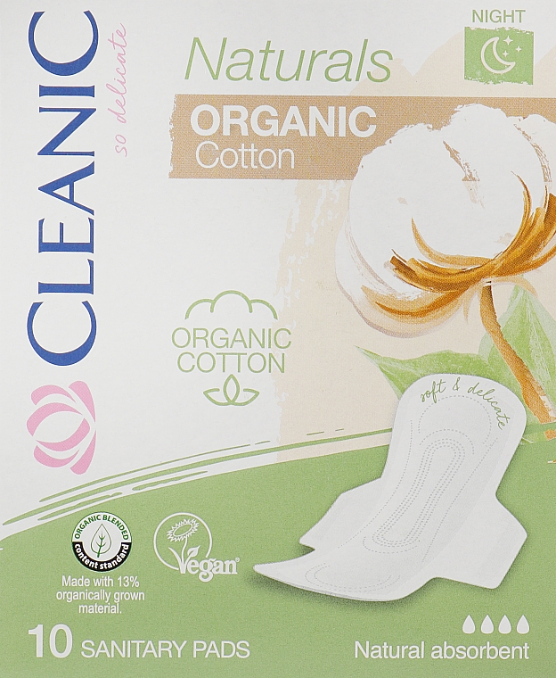 Прокладки, 10 шт. - Cleanic Naturals Organic Cotton Night — фото N1