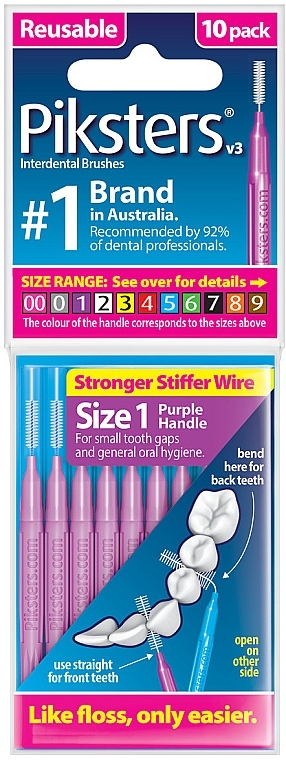 Межзубные ершики 1, фиолетовые, 10 шт. - Piksters Interdental Brushes Purple Size 1 — фото N1