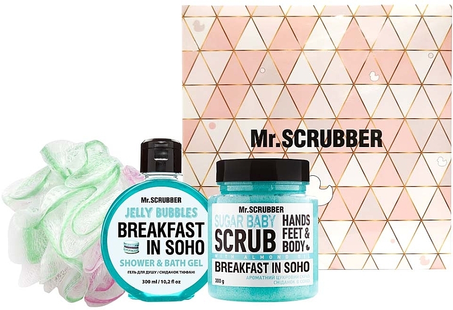 Набір - Mr.Scrubber "Breakfast in Soho" (body/scr/300 g + sh/gel/275 ml + sh/sponge)