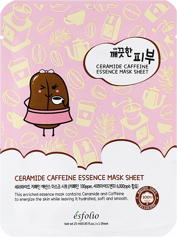 Тканевая маска для лица с керамидами и кофеином - Esfolio Pure Skin Ceramide Caffeine Essence Mask Sheet