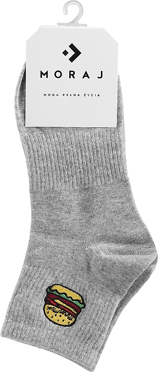 Женские короткие носки с вышивкой Fast Food, CSL200-125, серые с бургером - Moraj — фото N1