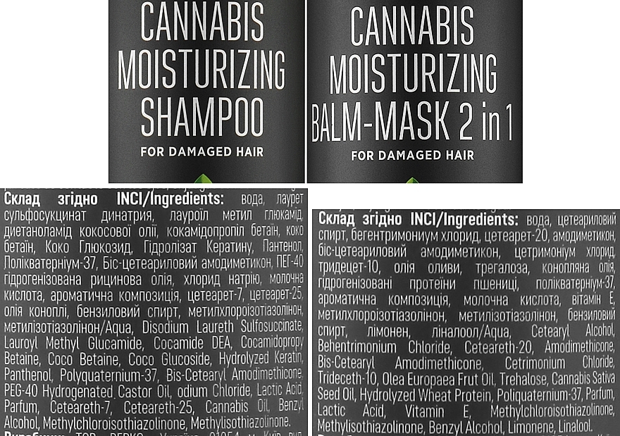 Набір "Зволожувальний з олією канабісу" для пошкодженого волосся - Anagana Professional Duos Cannabis Moisturizing Set (shm/250ml + balm-mask/250ml) — фото N3