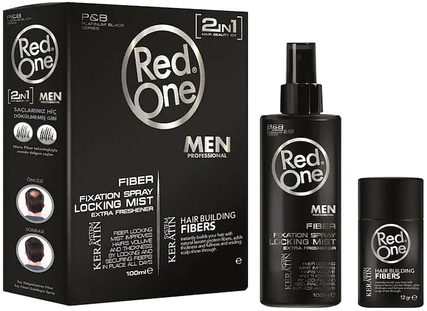 Кератиновий набір для об'єму волосся - Red One Black (h/spray/100ml + h/pow/12g) — фото N1