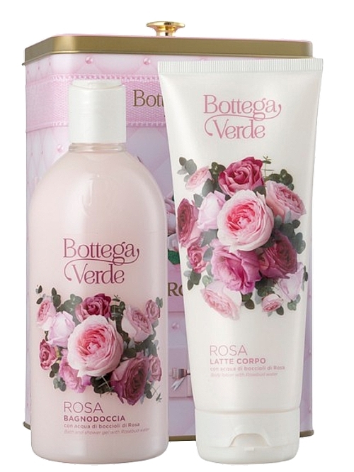 Bottega Verde Rosa - Набор (sh/gel/400ml + b/lot/200ml + metal/box/1pc) — фото N1