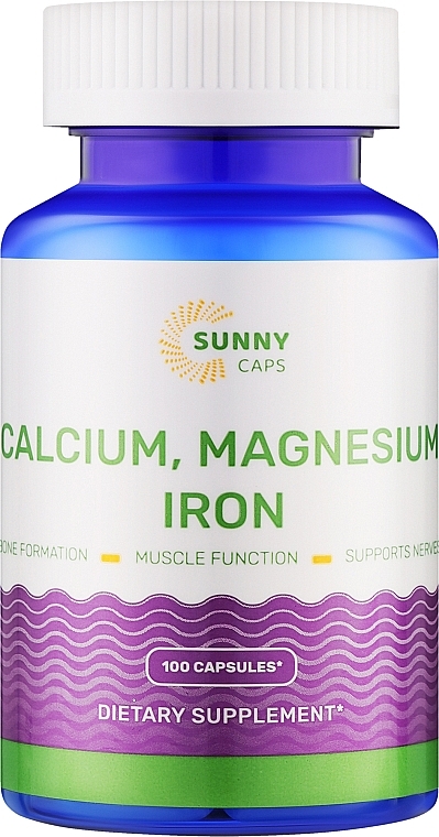 Диетическая добавка "Кальций, магний, железо" - Sunny Caps Calcium Magnesium and Iron Powerfull — фото N1