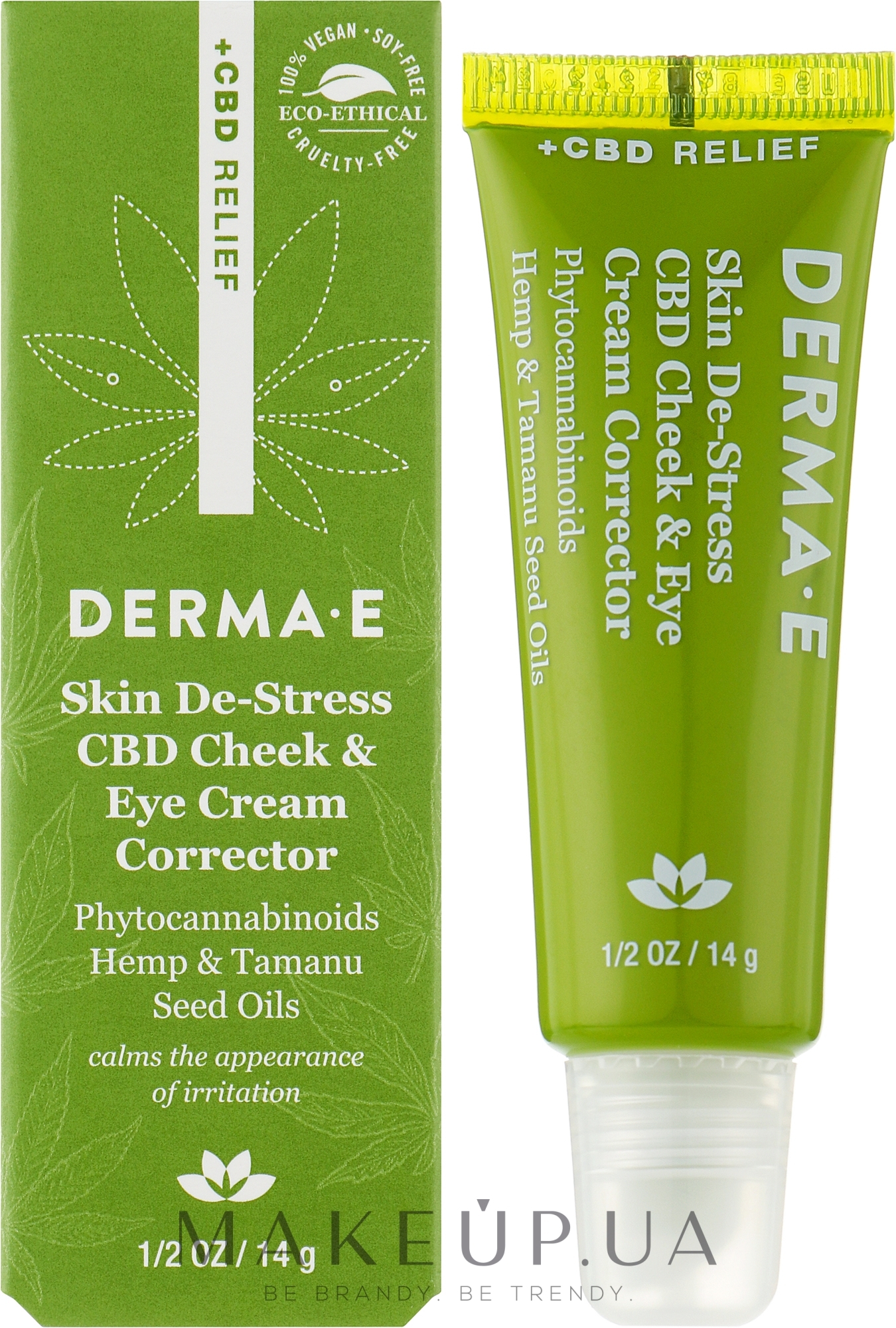 Крем-корректор для щек и кожи вокруг глаз - Derma E +CBD Relief Skin De-Stress CBC Cheek & Eye Cream Corrector — фото 14g