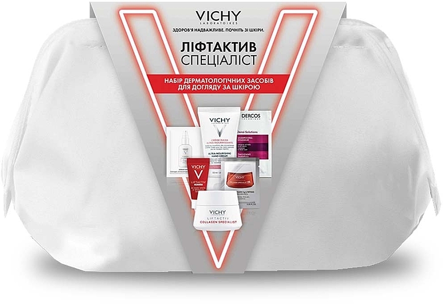 Набір дерматологічних засобів для догляду за шкірою - Vichy LiftActiv Specialist (cr/15ml + cr/1.5ml + serum/4ml + cr/1.5ml + h/cr/50ml + shm/6ml + bag) — фото N1
