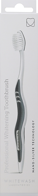 Зубная щетка с ионами серебра, антибактериальный эффект, средняя, серая - WhiteWash Laboratories Whitening Toothbrush Nanosilver Technology