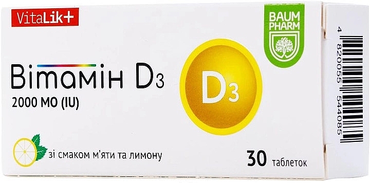 Вітамін D3 2000 МО, лимон-м'ята, таблетки - Baum Pharm — фото N1