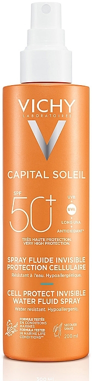 Солнцезащитный водостойкий спрей-флюид для тела, SPF50+ - Vichy Capital Soleil Solar Derm Science SPF50+ Invisible Fluid Spray — фото N1