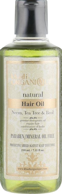 Натуральна олія для лікування волосся і боротьби з лупою "Нім, зелений чай і базилік" - Khadi Organique Neem Teatree & Basil Hair Oil Without Mineral Oil — фото N1
