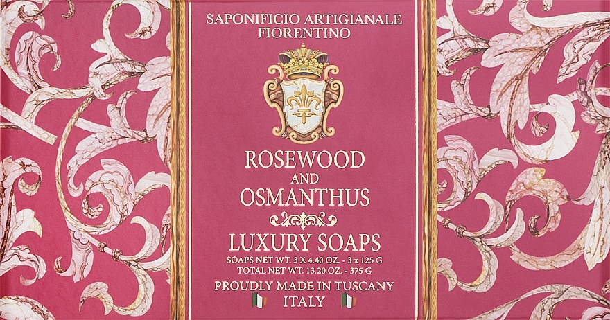 Набір натурального мила "Палісандр і османтус" - Saponificio Artigianale Fiorentino Rosewood And Osmatus (soap/3x125g) — фото N1