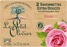Мыло экстранежное, с экстрактом розы - Le Petit Olivier 2 extra mild soap bars-Rose — фото N1