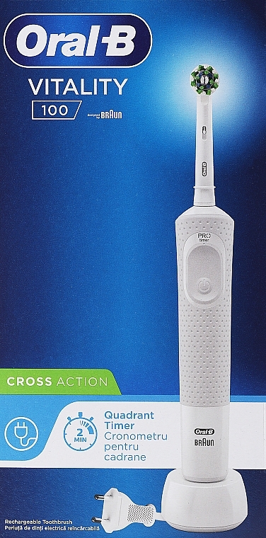 Електрична зубна щітка, біла - Oral-B Braun Vitality 100 Cross Action — фото N1
