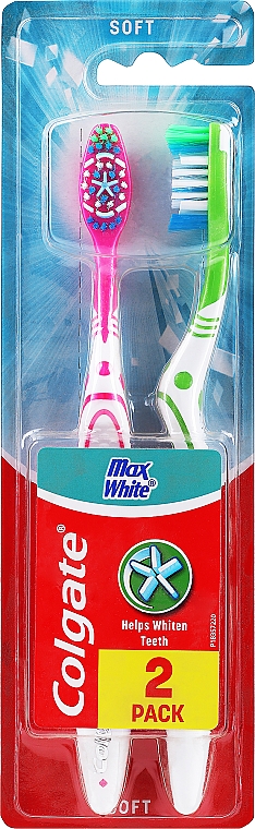 Зубная щетка Max White Soft, розовая + салатовая - Colgate Max White Soft Polishing Star — фото N1