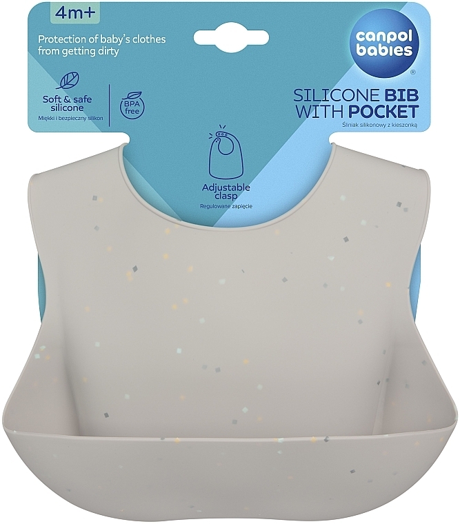 Слюнявчик силиконовый с карманом "Dots", серый - Canpol Babies — фото N2
