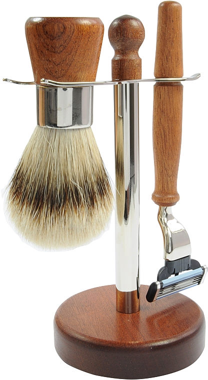Набор для бритья - Golddachs Shaving Set, Silver Tip Badger, Cedar Wood, Silver, Mach3 (sh/brush + razor + stand) — фото N1