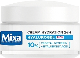 Зволожувальний крем для обличчя, з гіалуроновою кислотою для чутливої та надсухої шкіри - Mixa Hyalurogel Rich Intensive Hydration Cream — фото N2