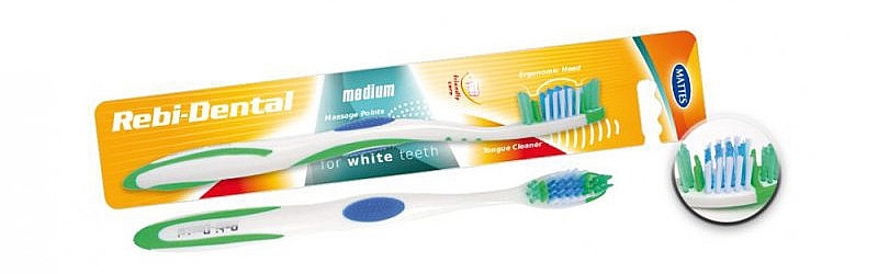 Зубная щетка Rebi-Dental M56, средней жесткости, бело-зеленая з синим - Mattes Rebi-Dental Medium Tothbrush — фото N1