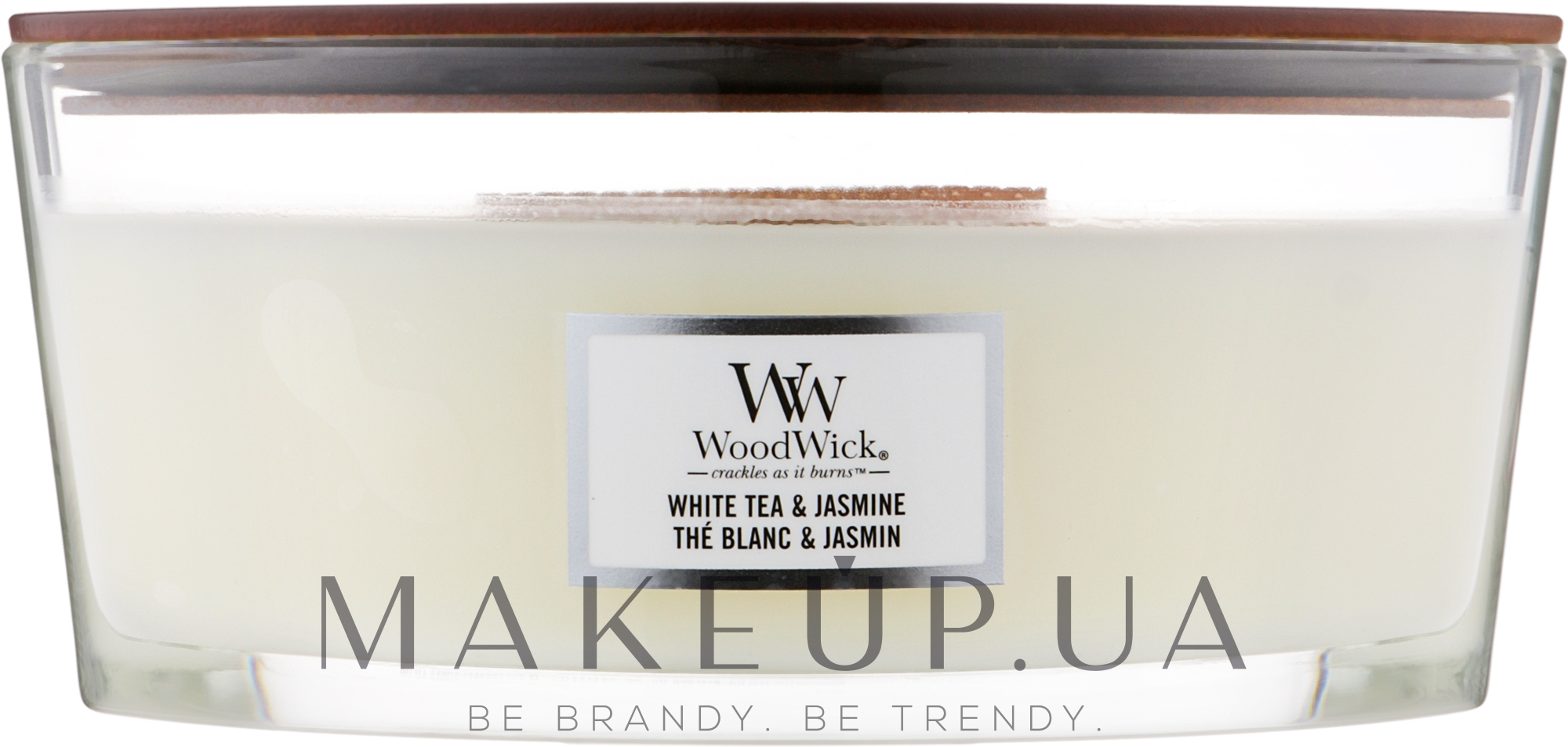 Ароматическая свеча в стакане - WoodWick Hearthwick Flame Ellipse Candle White Tea & Jasmine — фото 453.6g