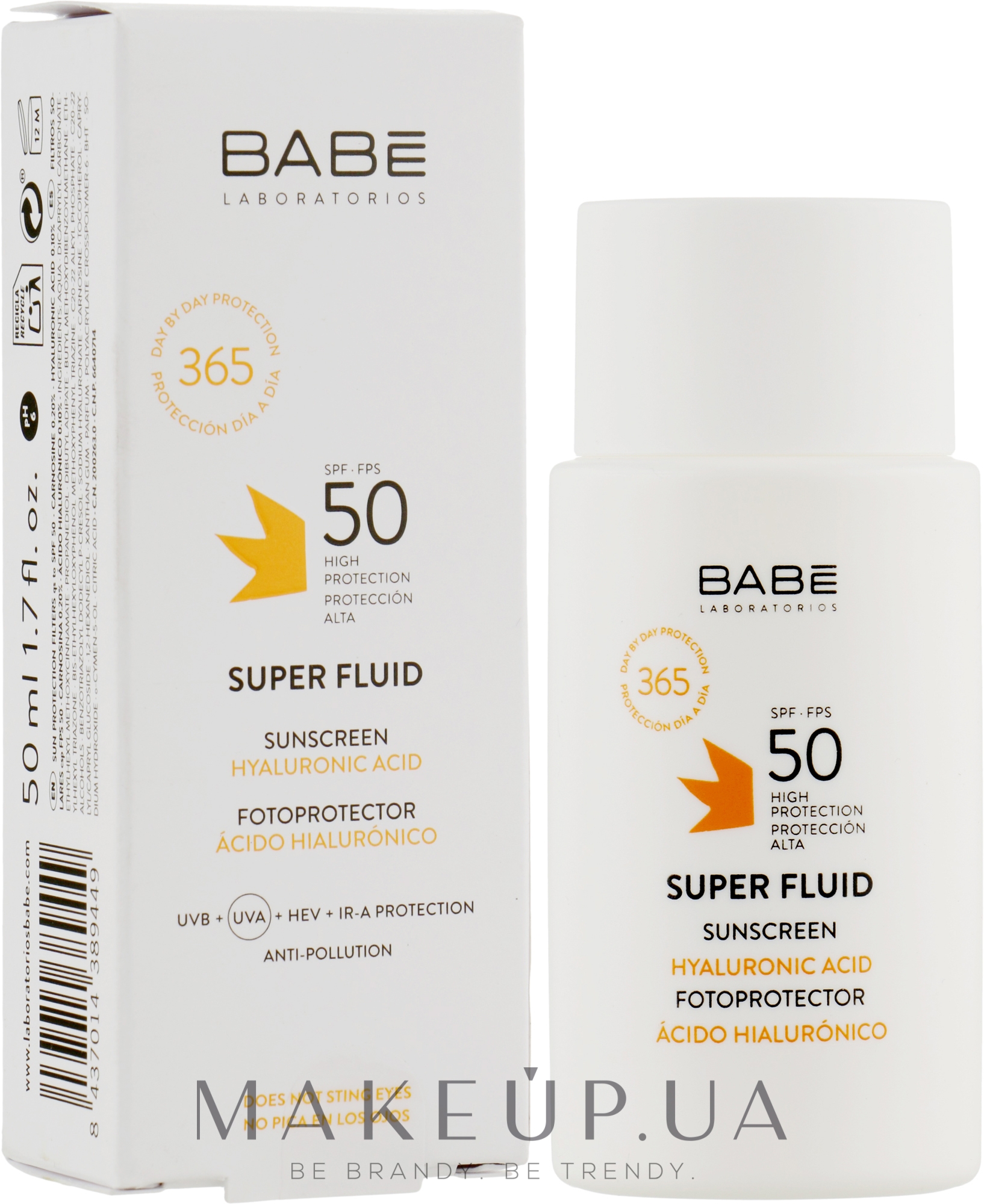 Cонцезахисний супер флюїд SPF 50 для всіх типів шкіри - Babe Laboratorios — фото 50ml