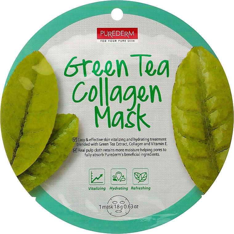 Коллагеновая маска с зеленым чаем - Purederm Green Tea Collagen Mask — фото N1