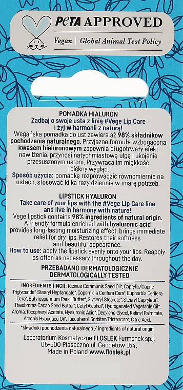 Помада з гіалуроновою кислотою - Floslek Vege Lip Care Hydro Lipstick Hyaluron — фото N3