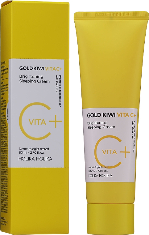 Ночной осветляющий крем для лица - Holika Holika Gold Kiwi Vita C+ Brightening Sleeping Cream — фото N2