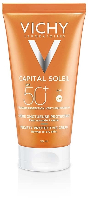 УЦЕНКА Солнцезащитный крем для лица тройного действия SPF 50 - Vichy Capital Soleil Velvety Cream SPF50 * — фото N1