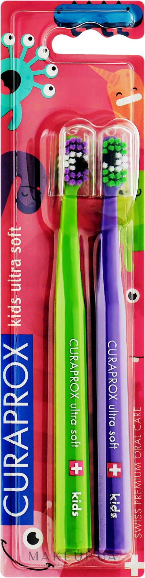 Зубная щетка детская "Kids Ultra Soft Little Bacteria", фиолетовая и зеленая - Curaprox — фото 2шт