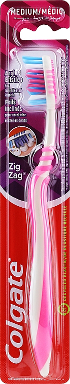 Зубна щітка "Зигзаг Плюс" середньої жорсткості, рожева з блакитним - Colgate Zig Zag Medium Toothbrush — фото N1