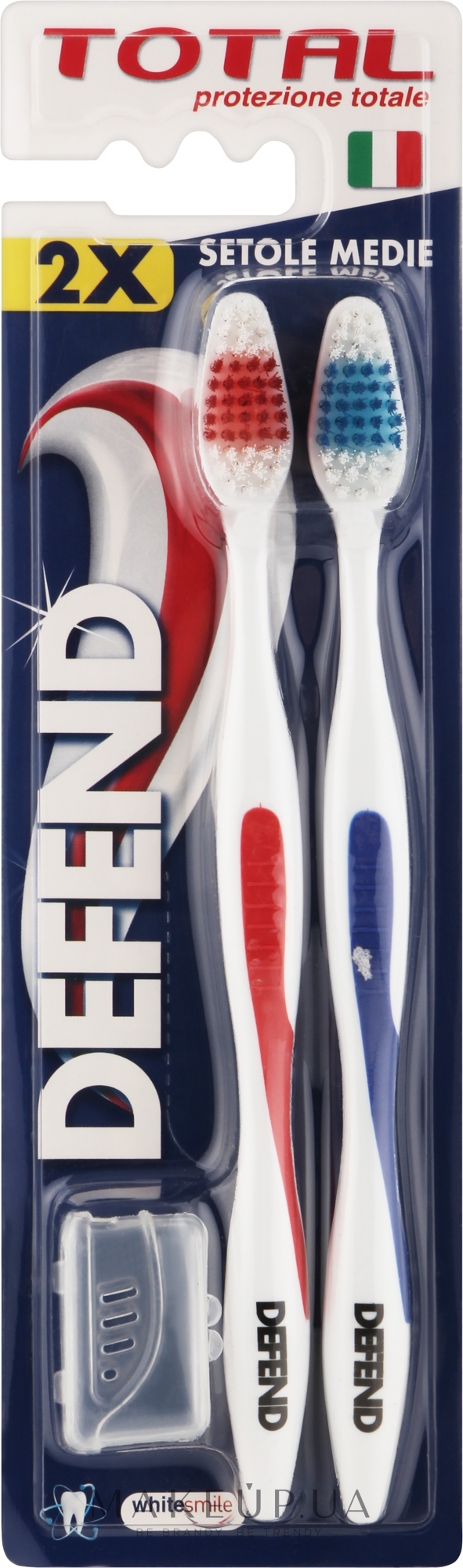 Зубные щетки, красная + синяя, 2 шт. - Defend Whitening Toothbrush — фото 2шт