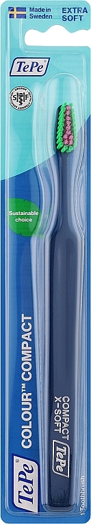 Зубная щетка, сверхмягкая, синяя с зеленой щетиной - TePe Colour Compact X-Soft Gul — фото N1