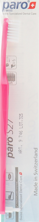Детская зубная щетка, с монопучковой насадкой, мягкая, розовая - Paro Swiss S27 — фото N1