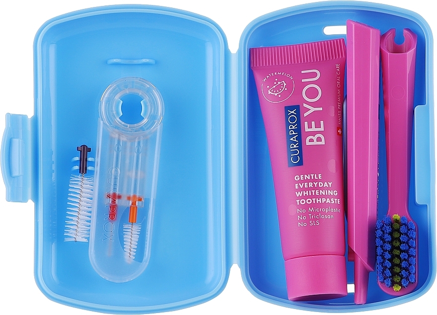 Набор дорожный ортодонтический, голубой - Curaprox Ortho Travel Set (tbr/1pc + paste/10ml + brush/3pc + bag) — фото N2