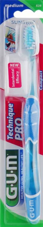 Зубна щітка, середньої жорсткості "Technique Pro", блакитна - G.U.M Medium Compact Toothbrush — фото N1