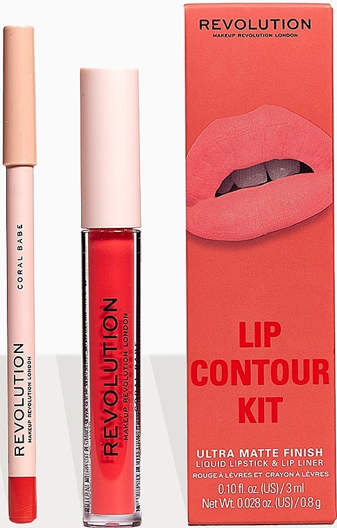 Набор для макияжа губ - Makeup Revolution Lip Contour Kit Coral Babe (lipstick/3ml + l/pencil/0.8g) — фото N2