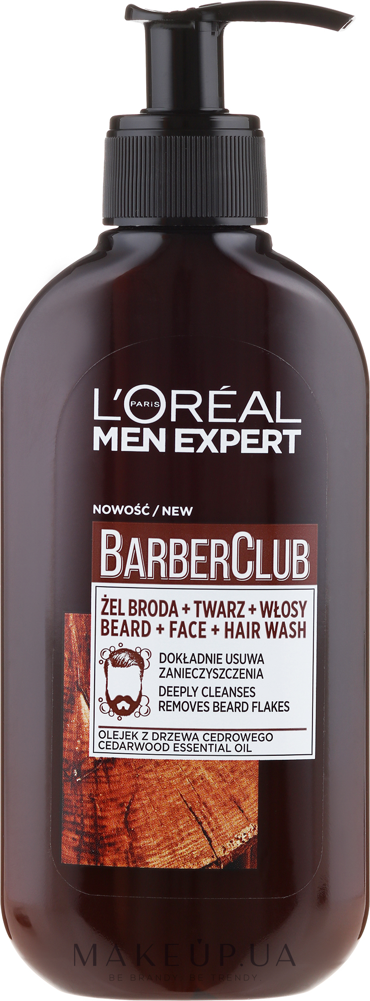 Очищающий шампунь 3 в 1 для бороды, лица и волос - L'Oreal Paris Men Expert Barber Club — фото 200ml