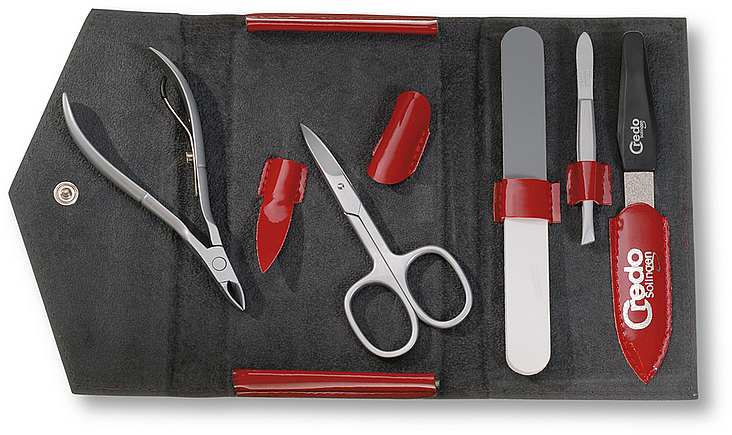 Набор для маникюра, 5 предметов - Credo Solingen Luxurious Red Leatherette Case — фото N1