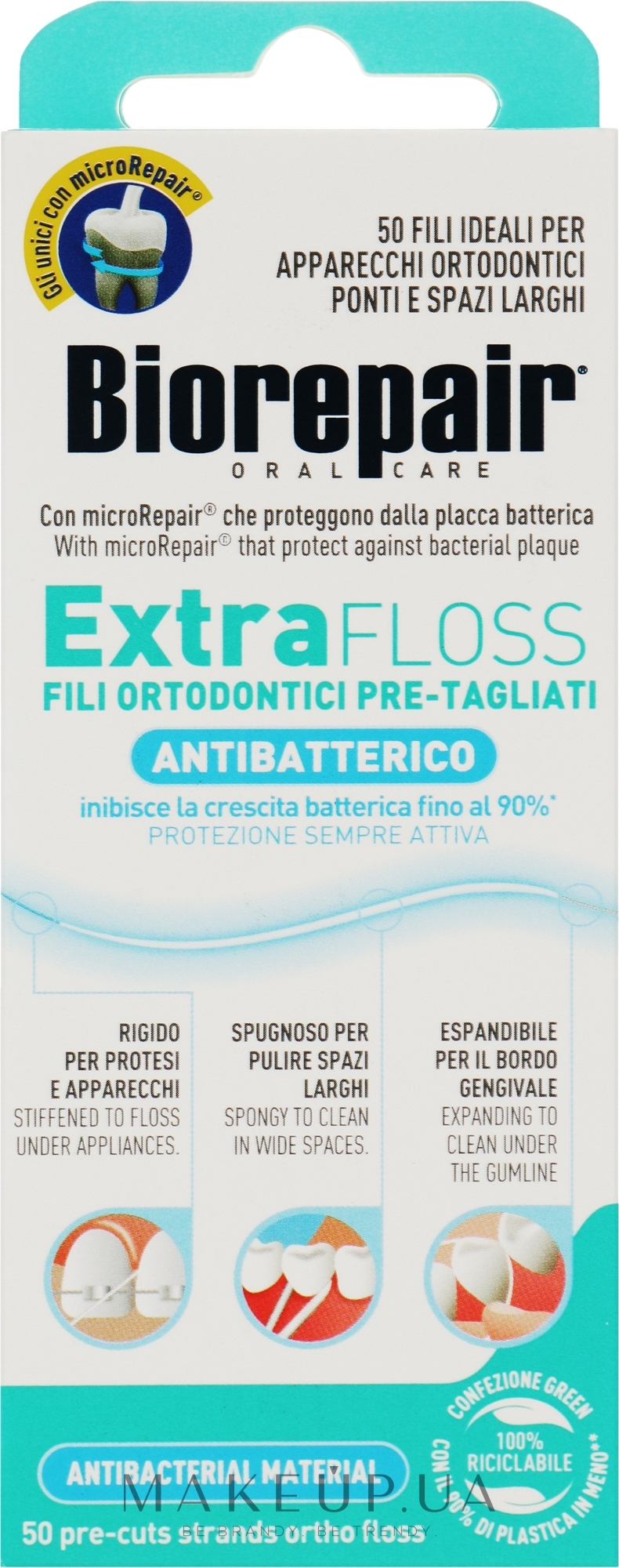 Зубна нитка, 50 шт. - Biorepair Extra Floss 50 Fili Ortodontici Pre-Tagliati Antibatterico — фото 50шт