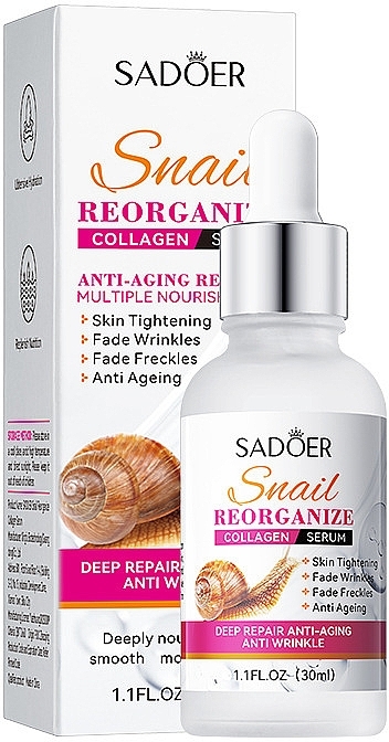 Эссенция для лица с коллагеном и экстрактом слизи улитки - Sadoer Snail Reorganize Collagen Essence — фото N1