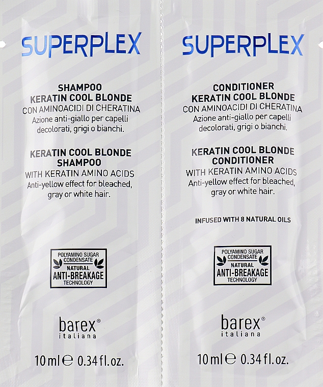 Набор ""Холодный блонд" - Barex Italiana SuperPlex (пробник) (sch/10ml + cond/10ml)