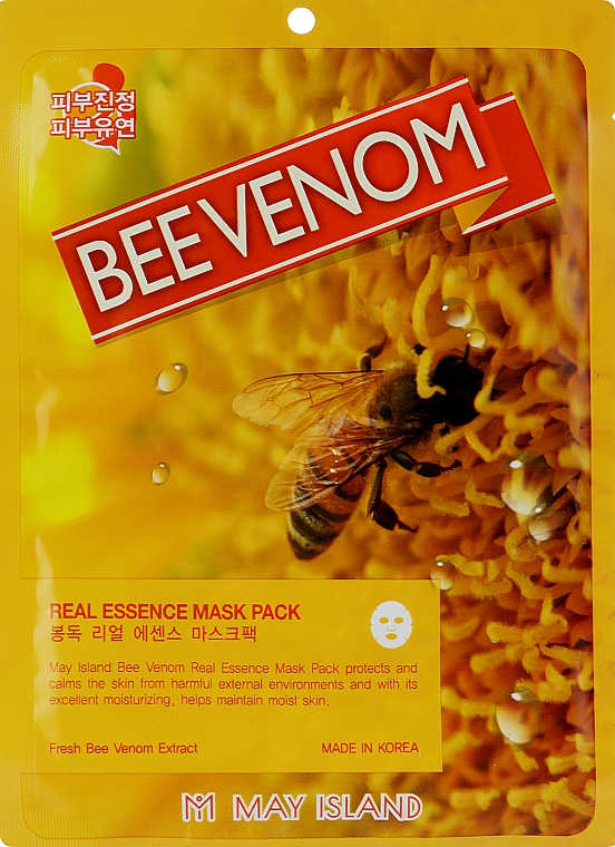 Тканевая маска с пчелиным ядом - May Island Real Essence Bee Venom Mask Pack  — фото N1
