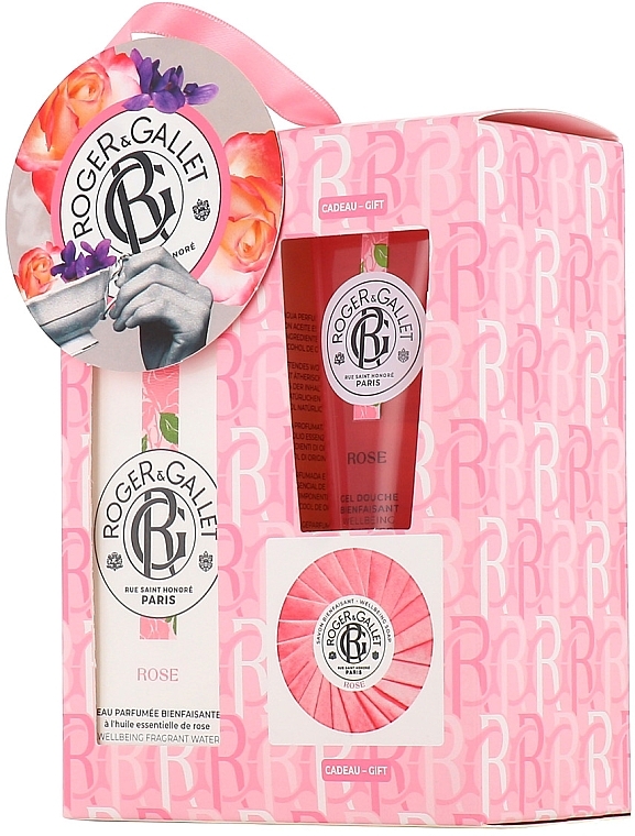 Roger&Gallet Rose Wellbeing Fragrant Water - Набор (aroma/water/100ml + sh/gel/50ml + soap/50g) — фото N2