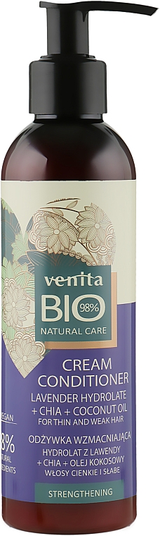 Крем-кондиціонер для тонкого ослабленого волосся - Venita Bio Natural Lavender Hydrolate Chia Coconut Cream Conditioner — фото N1