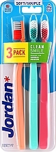 Зубна щітка м'яка, темно-синя, сіро-помаранчева, рожева - Jordan Clean Smile Soft — фото N1