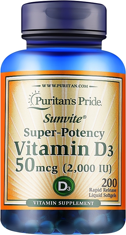 Пищевая добавка "Витамин D3", 50 мкг - Puritan's Pride Premium Sunvite Super-Potency Vitamin D3 2000 IU — фото N1