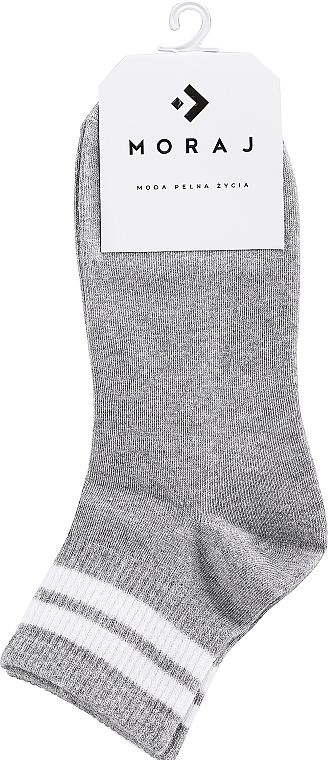 Женские короткие носки с широкими полосатыми манжетами, серые - Moraj — фото N1